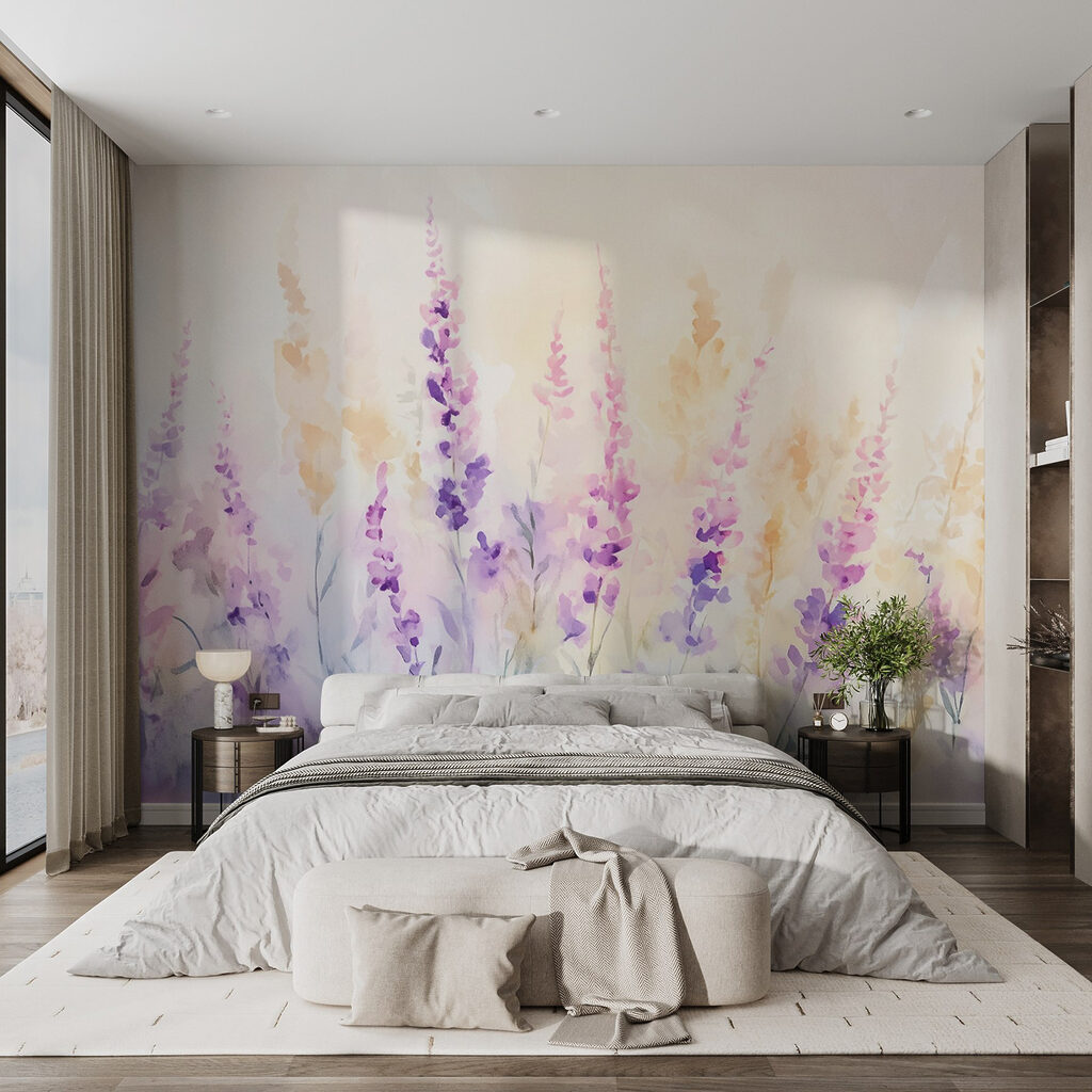 Paarse bloemen in ochtendlicht — interieur 1
