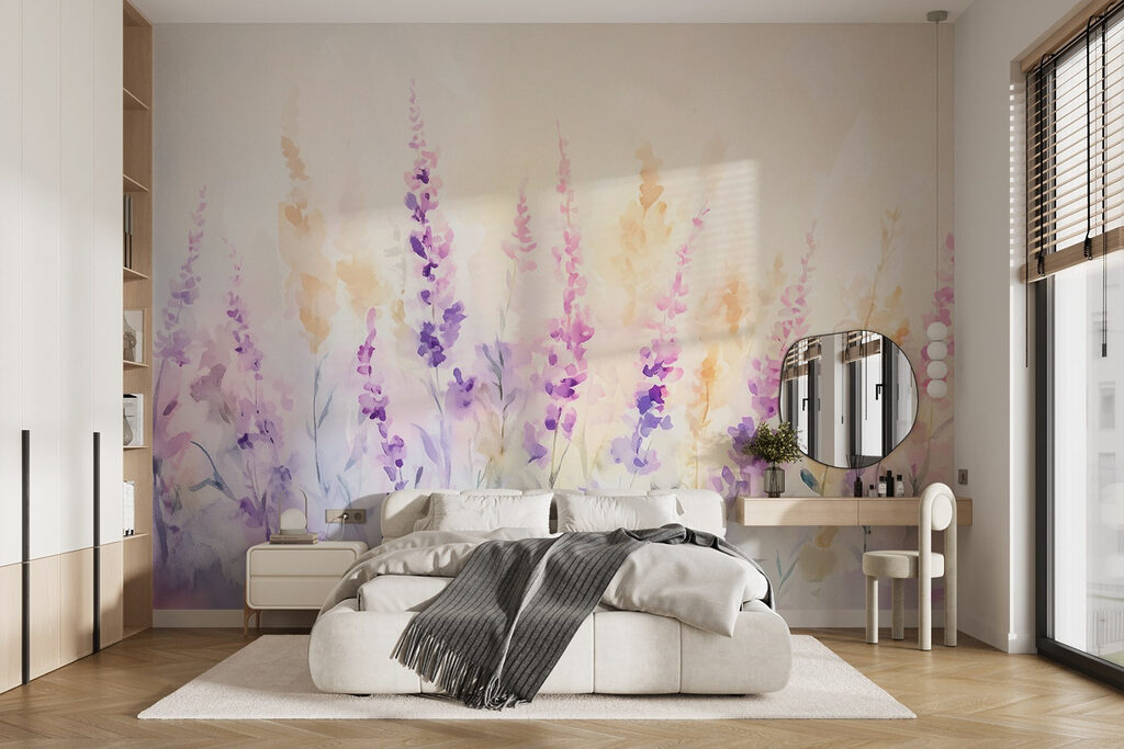 Paarse bloemen in ochtendlicht — interieur 2