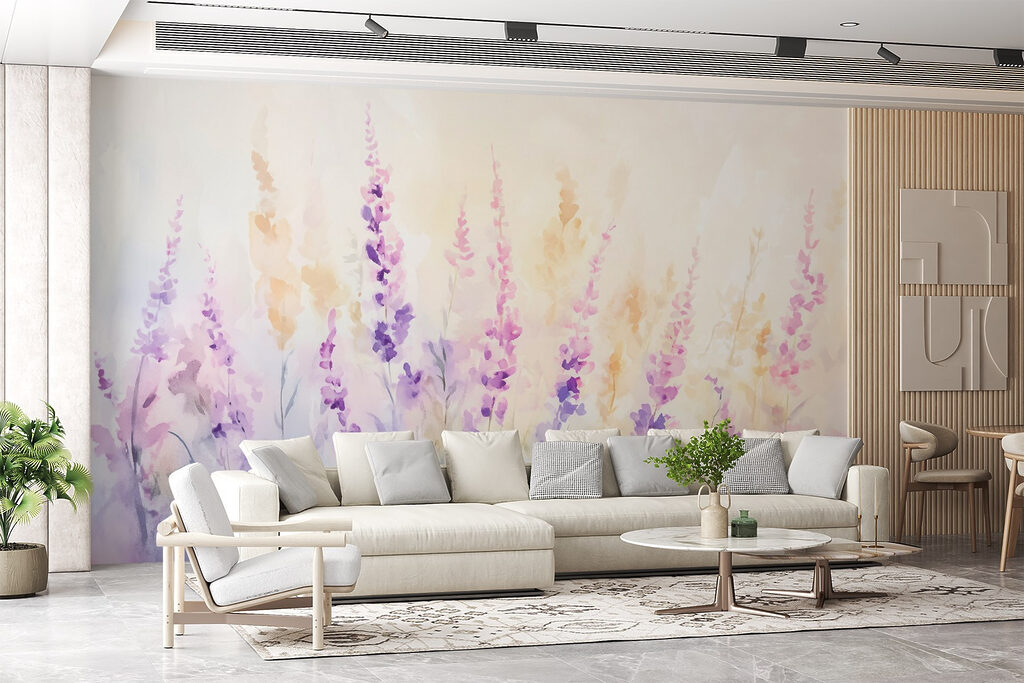 Paarse bloemen in ochtendlicht — interieur 3