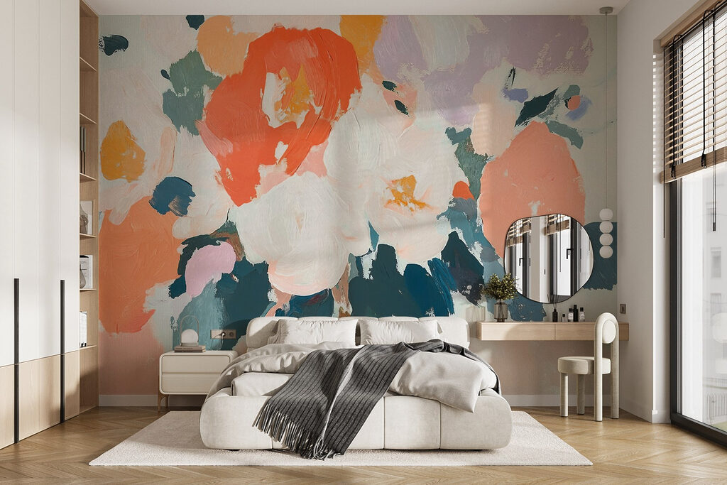 Oranje bloemen als verfvlekken — interieur 2