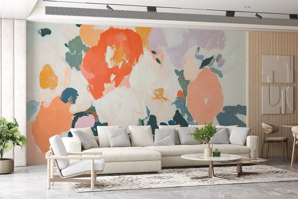 Oranje bloemen als verfvlekken — interieur 3