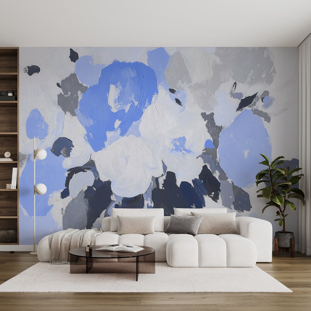 Schilderij van bloemen in blauw en grijs — interieur 2