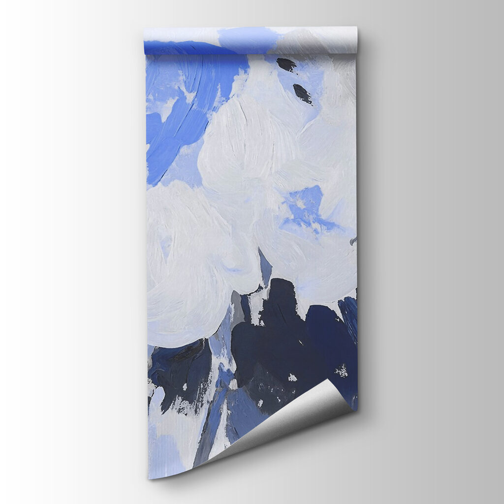 Schilderij van bloemen in blauw en grijs — productweergave