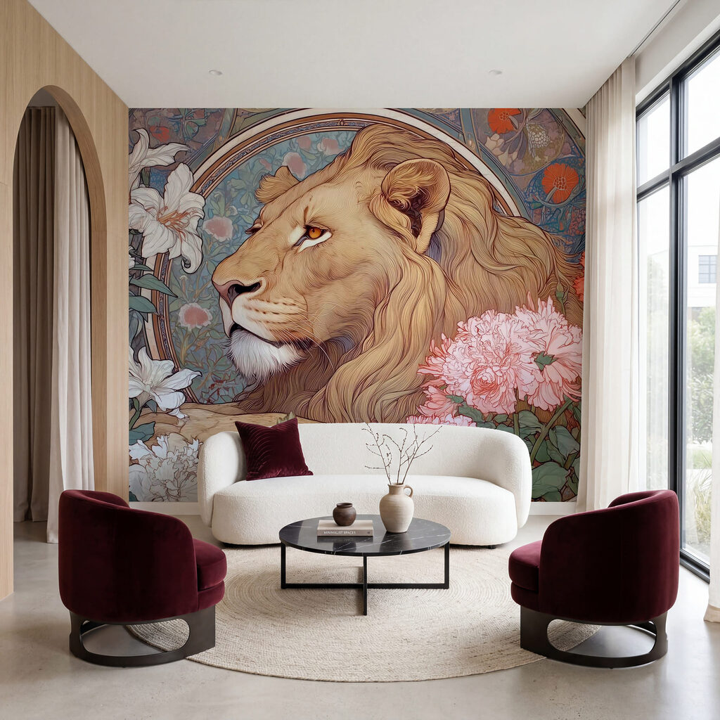 Leeuw tussen sierlijke bloemen — interieur 2