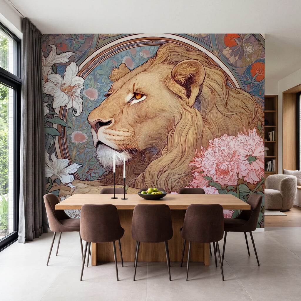Leeuw tussen sierlijke bloemen — interieur 1