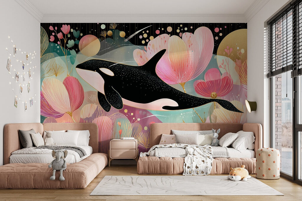 Orka tussen roze bloemen — interieur 1