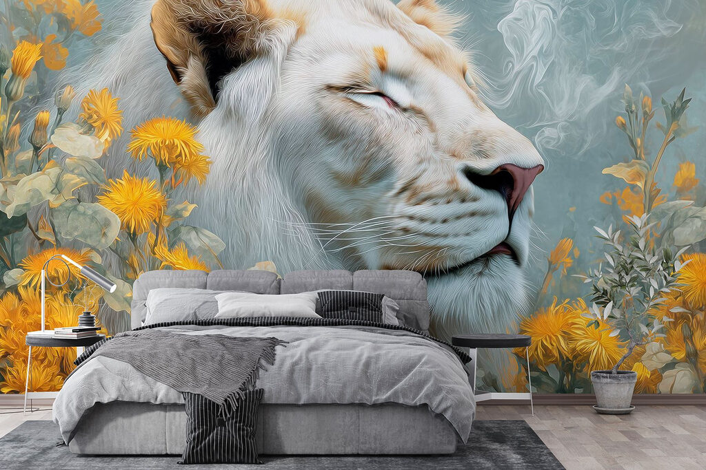 Witte leeuw tussen bloemen — interieur 2