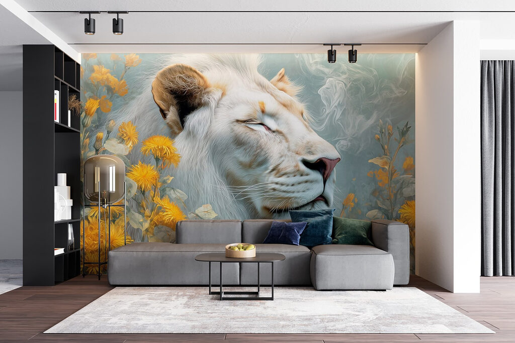 Witte leeuw tussen bloemen — interieur 4