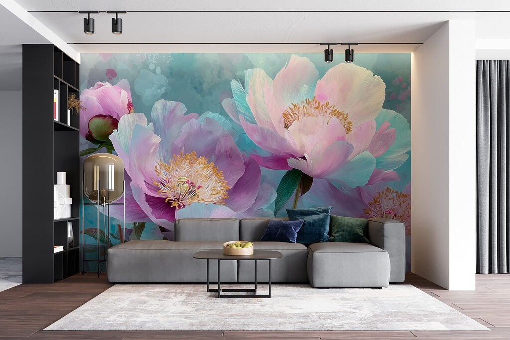Roze pioenen in blauwtinten — interieur 3