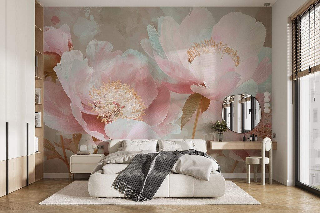 Delicate bloemen in zachte pasteltinten in een interieur