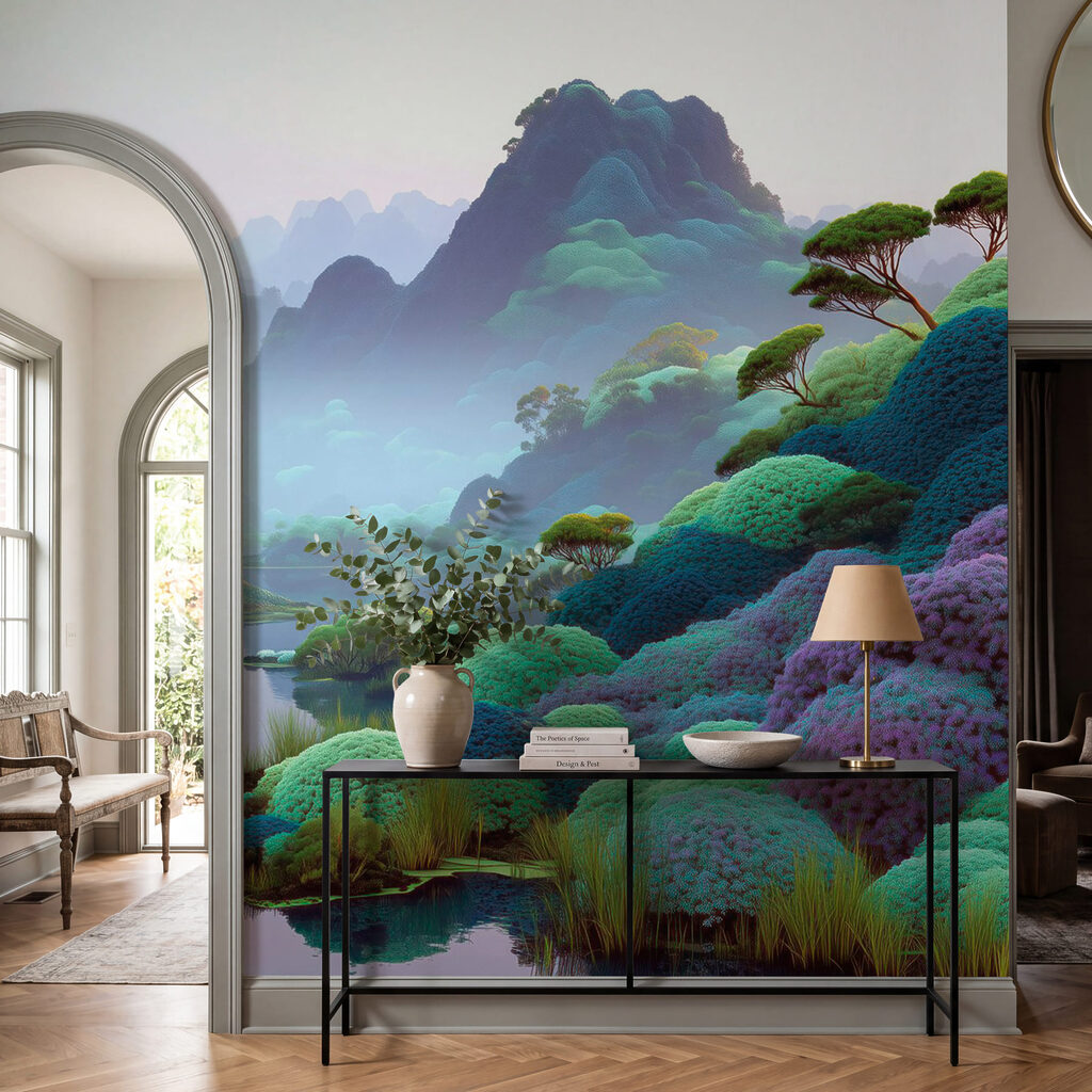 Rivier door kleurige bergtuin — interieur 1