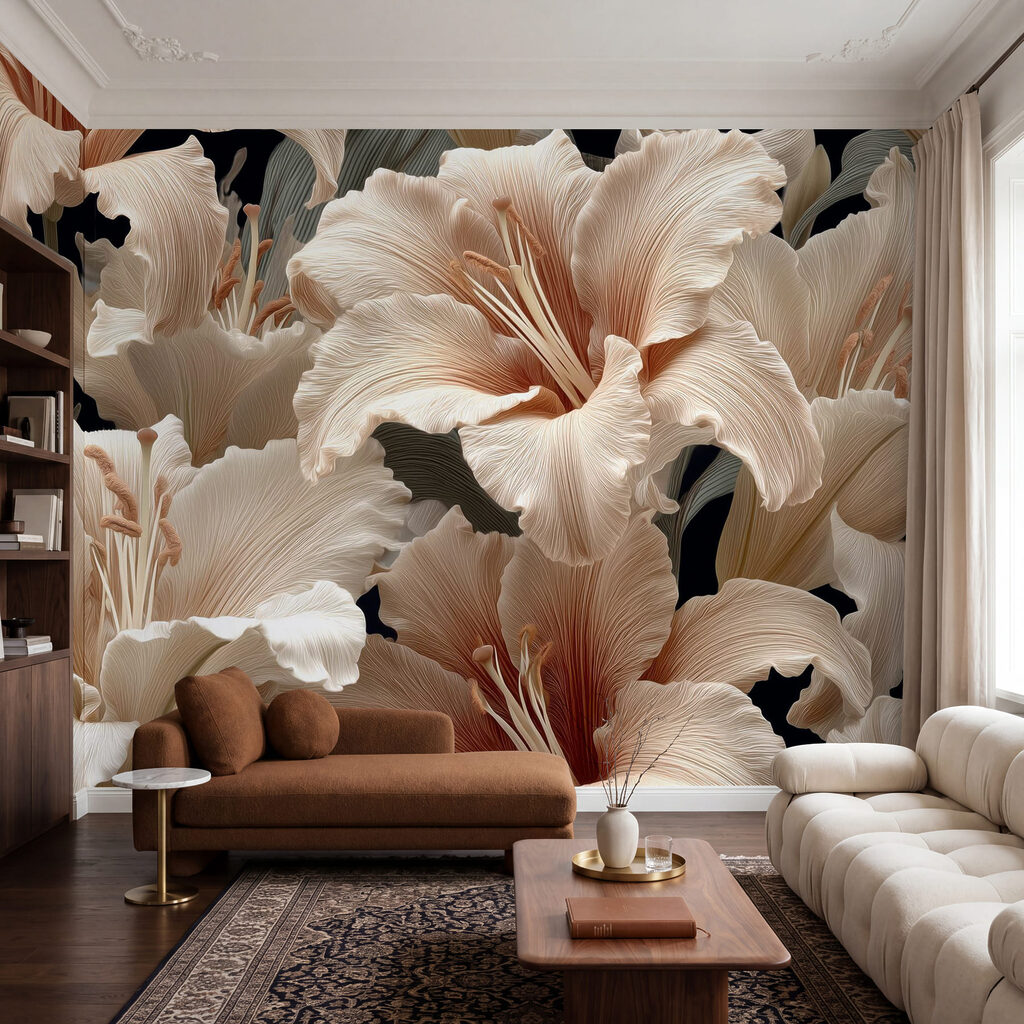 Verfijnde bloesems in zachte tinten in een interieur