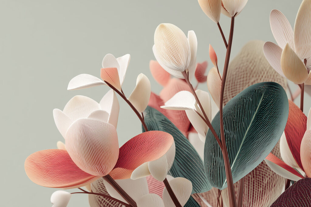 Roze bloemen met bladstructuur — volledig ontwerp