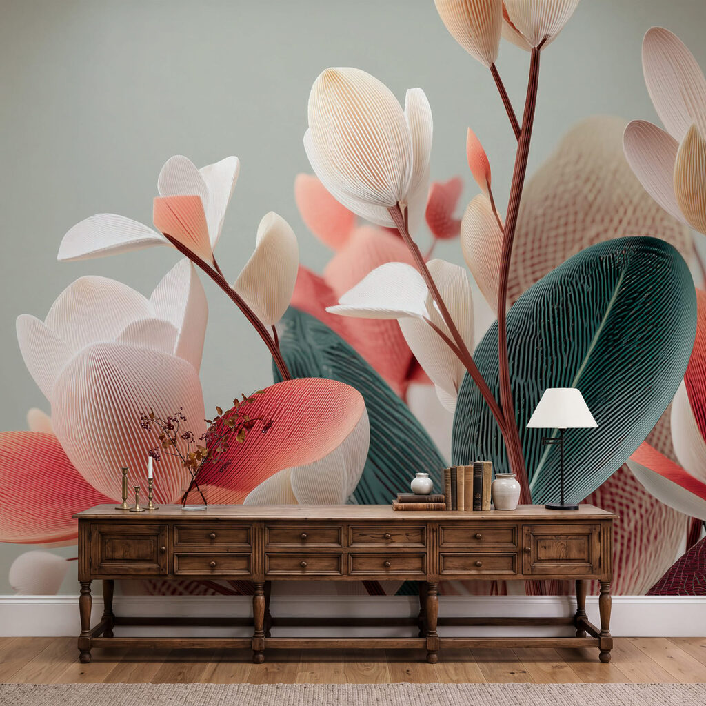 Roze bloemen met bladstructuur — interieur 1
