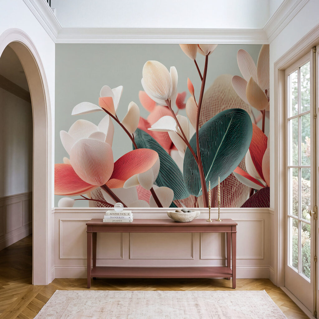 Roze bloemen met bladstructuur — interieur 2