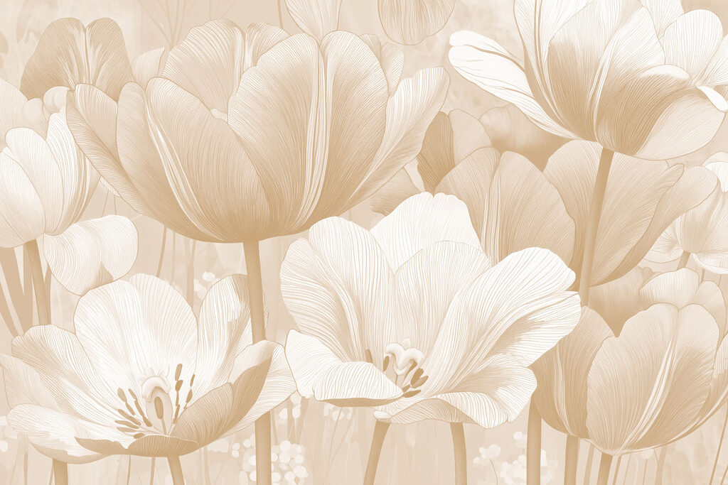 Lichte tulpen in lijnwerk — volledig ontwerp