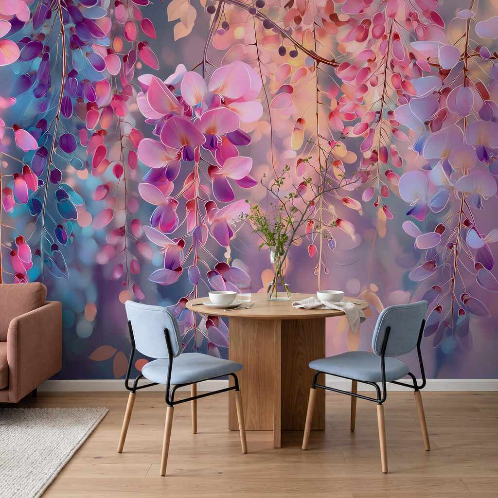 Kleurrijke bloemen in een subtiele harmonie in een interieur