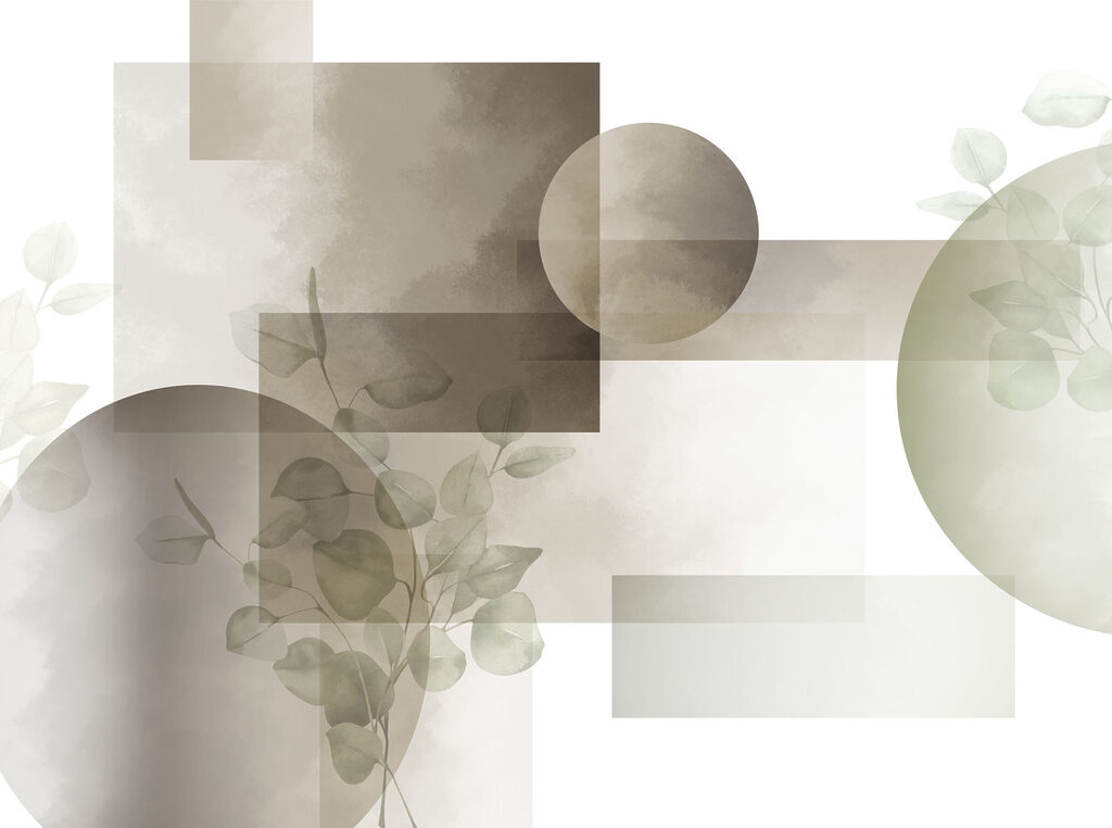 Abstracte vormen met subtiele bladerdetails — volledig ontwerp
