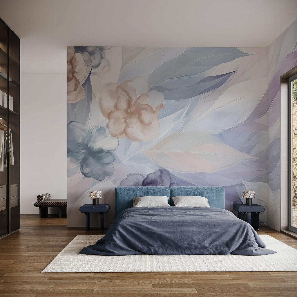 Pastelbladeren tussen zachte bloemen — interieur 1