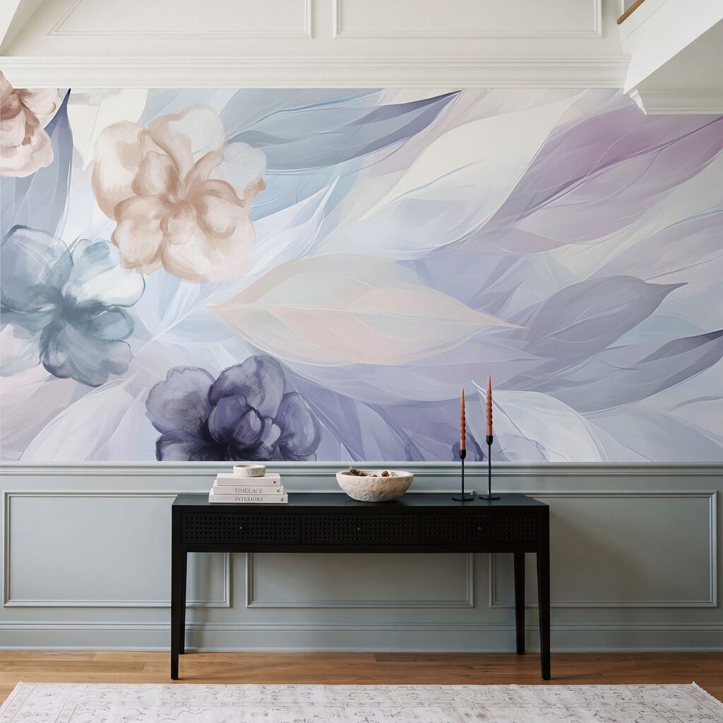 Pastelbladeren tussen zachte bloemen — interieur 2