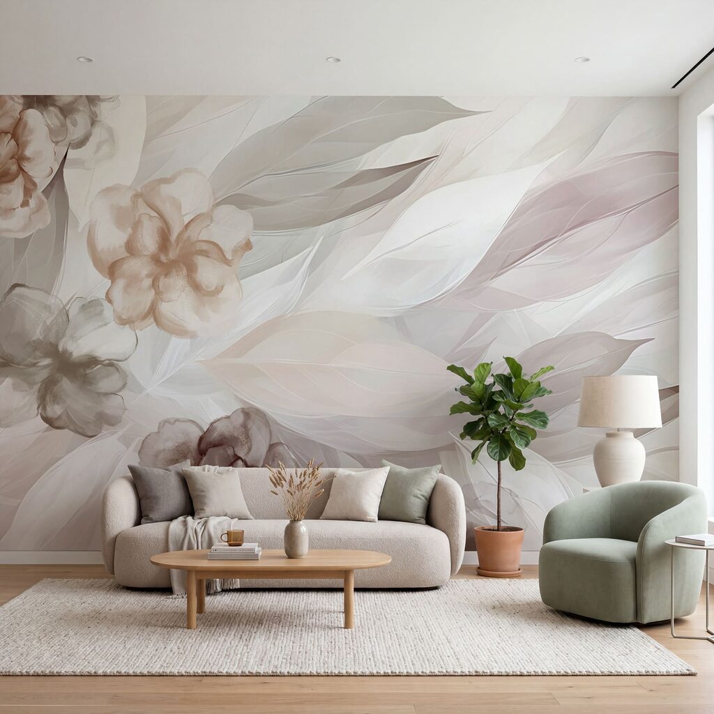 Zachte bloemblaadjes en bloemen in harmonie in een interieur