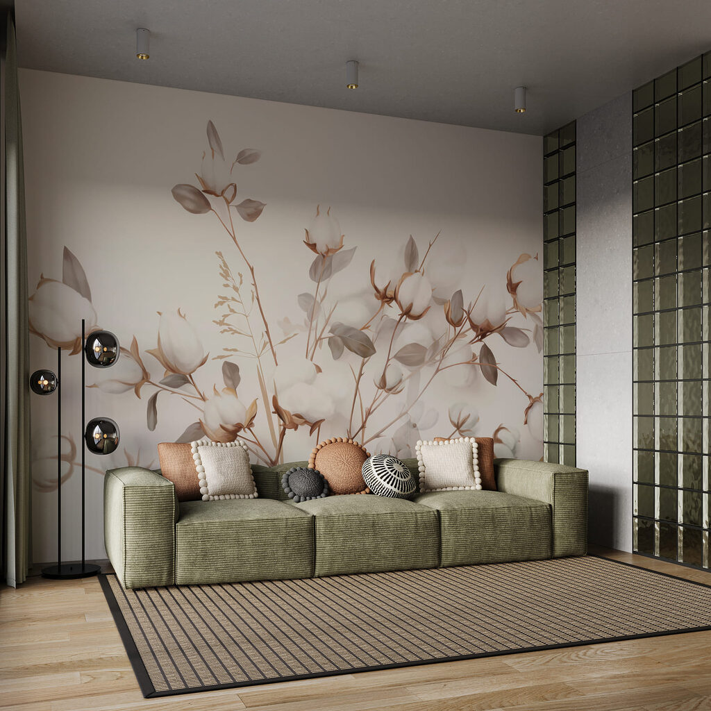 Fijne katoenen bloemen in zachte tinten — interieur 2