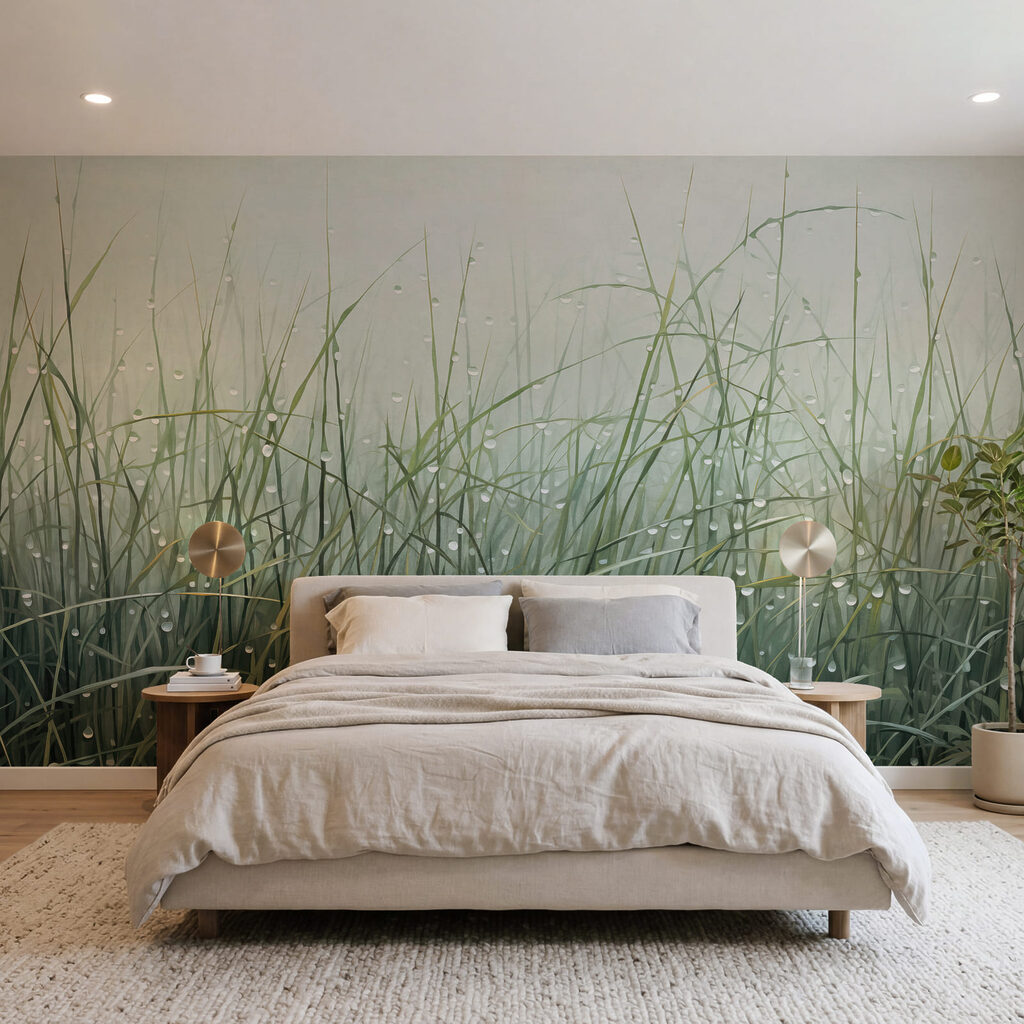 Waterdruppels op het gras in de mist — interieur 2
