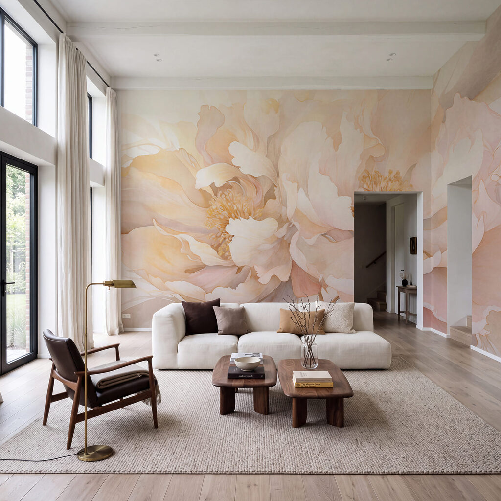 Zachte bloemen in warme pasteltinten — interieur 1