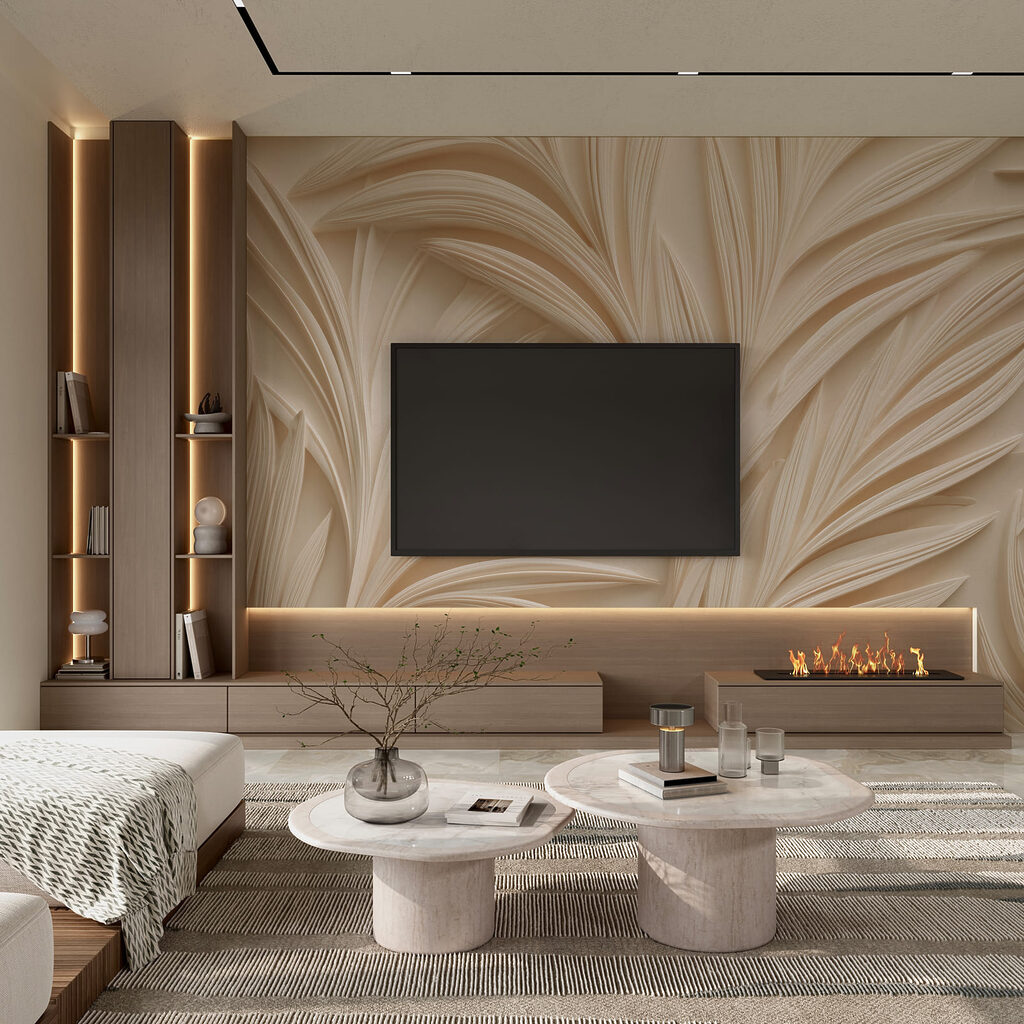 Elegante bladmotieven in zachte tinten in een interieur