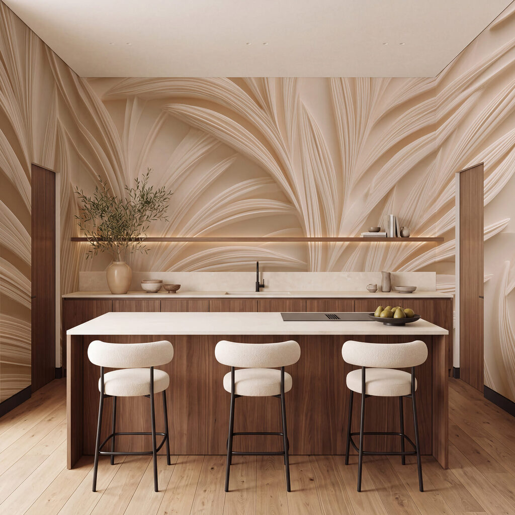 Elegante bladmotieven in zachte tinten — interieur 3