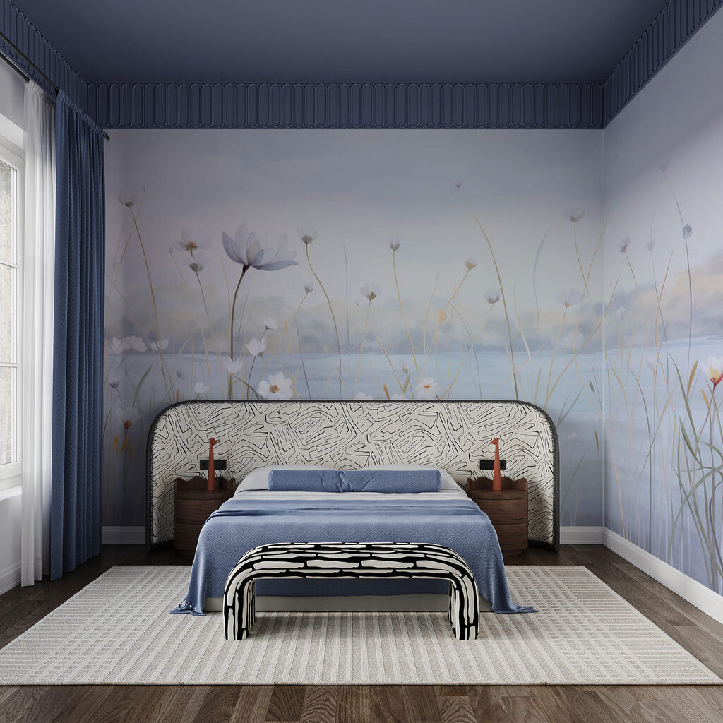 Schilderij van bloemen en gras in een interieur
