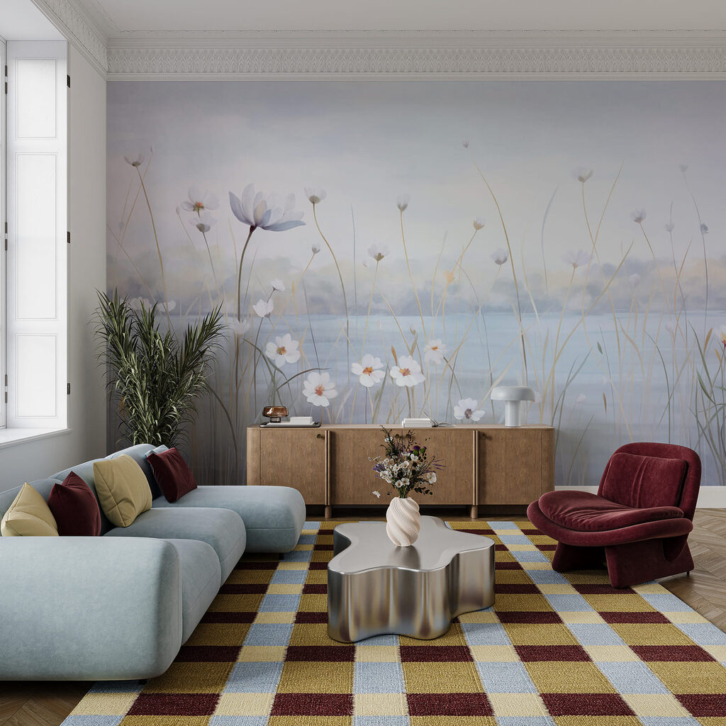 Bloemen aan blauw water — interieur 2