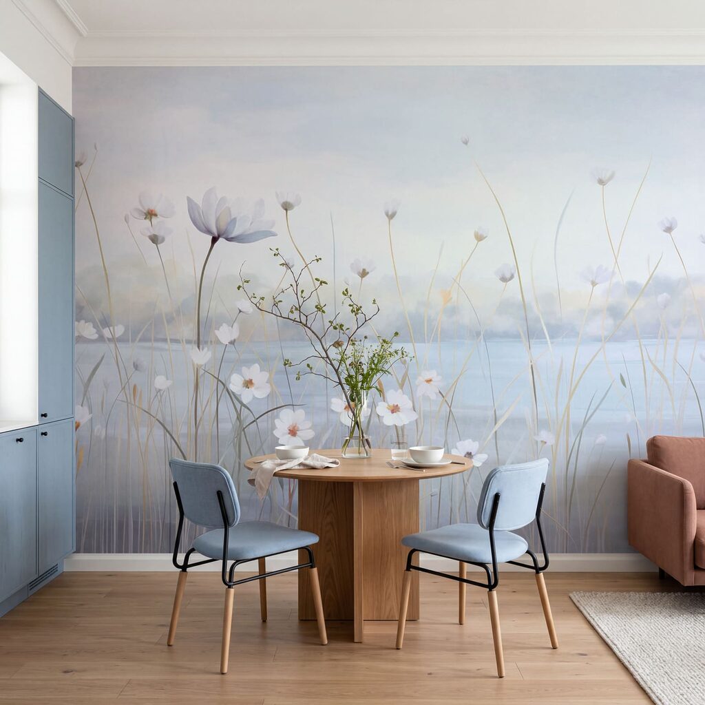 Bloemen aan blauw water — interieur 3
