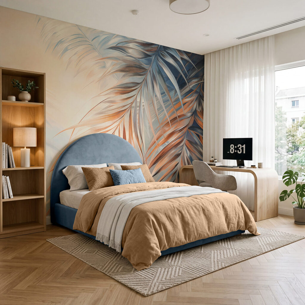 Zachte kleuren dansen door de palmbladeren — interieur 2