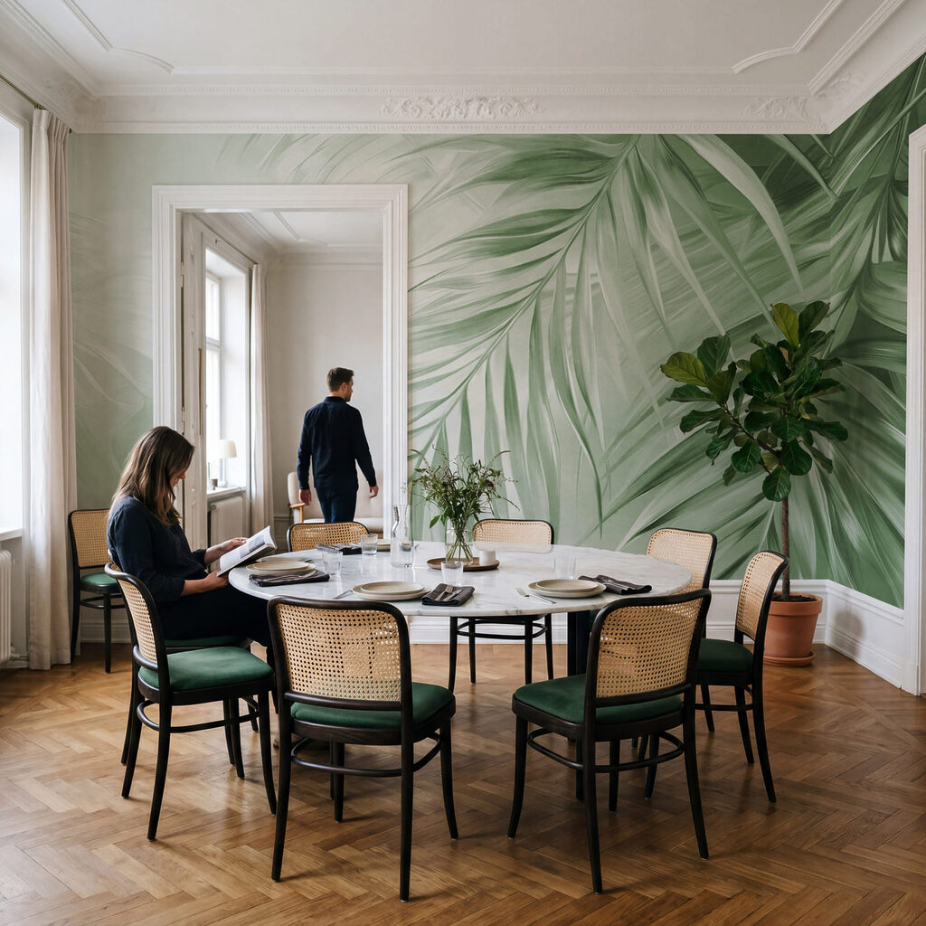 Rustgevend groen gebladerte in zacht licht — interieur 1