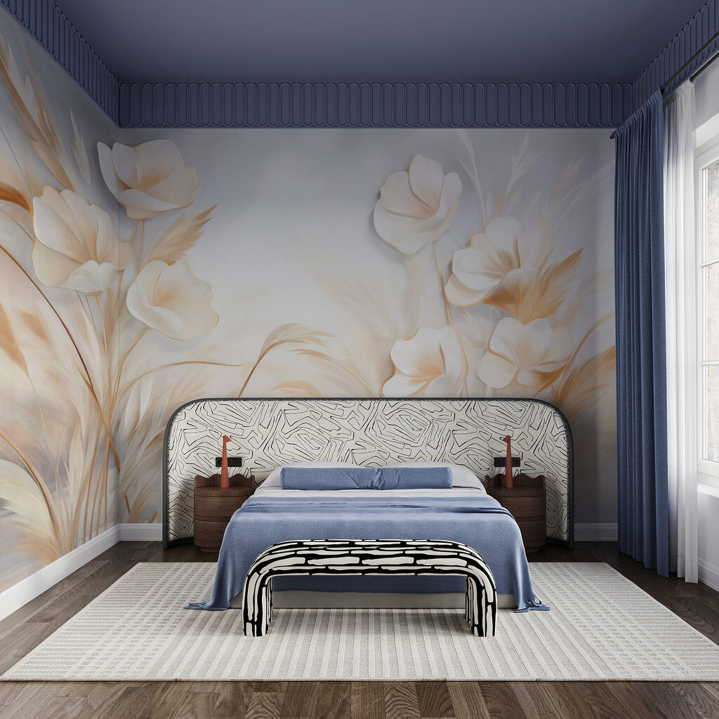 Schilderij van bloemen en gras in een interieur