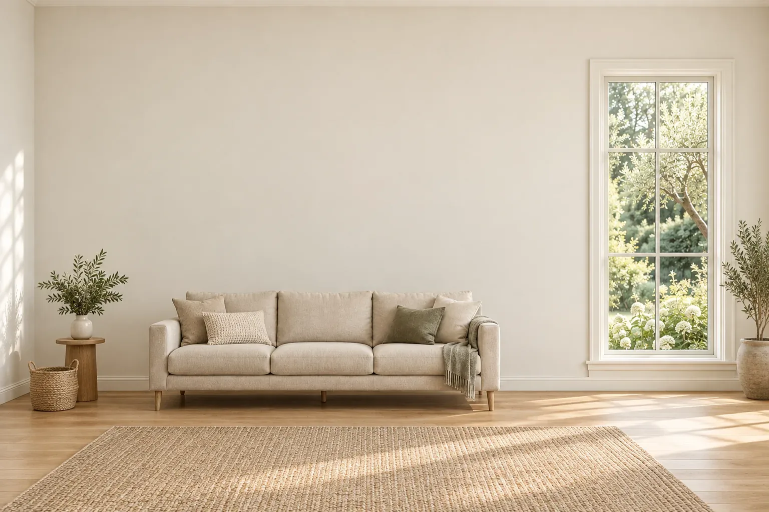 Voorbeeldkamer op schaal met een bank van 200 cm.